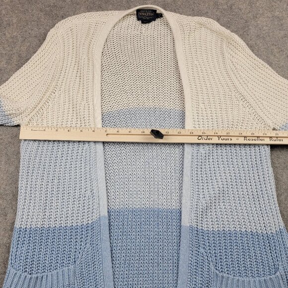 Pendleton Open Front Cardigan Women’s Petite Medium Ombre Blue Cream Knit - Picture 10 of 11